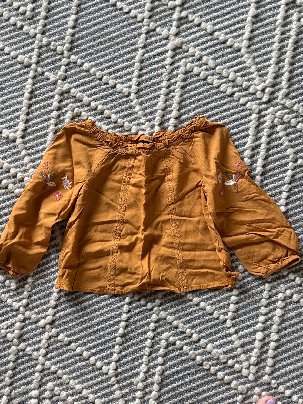 art class Mustard Off-Shoulder Embroidered Girls Top